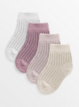 Pink Ribbed Socks 4 Pack 