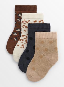 Neutral Leopard Print Socks 4 Pack 