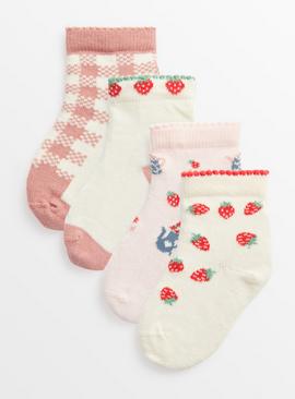 Pink Strawberry Tea Party Socks 4 Pack  