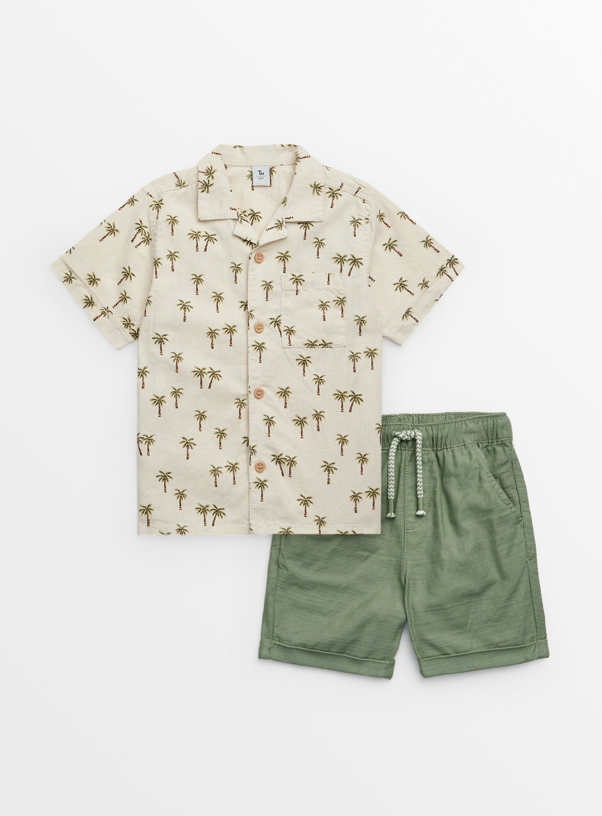 Palm Print Shirt & Khaki Shorts 