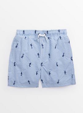 Blue Shark Stripe Seersucker Swim Shorts  