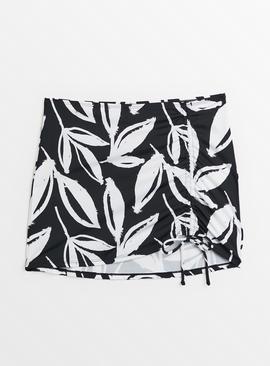 Monochrome Leaf Print Swim Skirt 