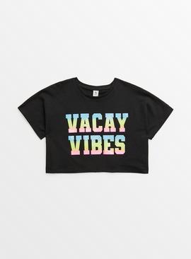 Black Vacay Vibes Print T-Shirt 6 years