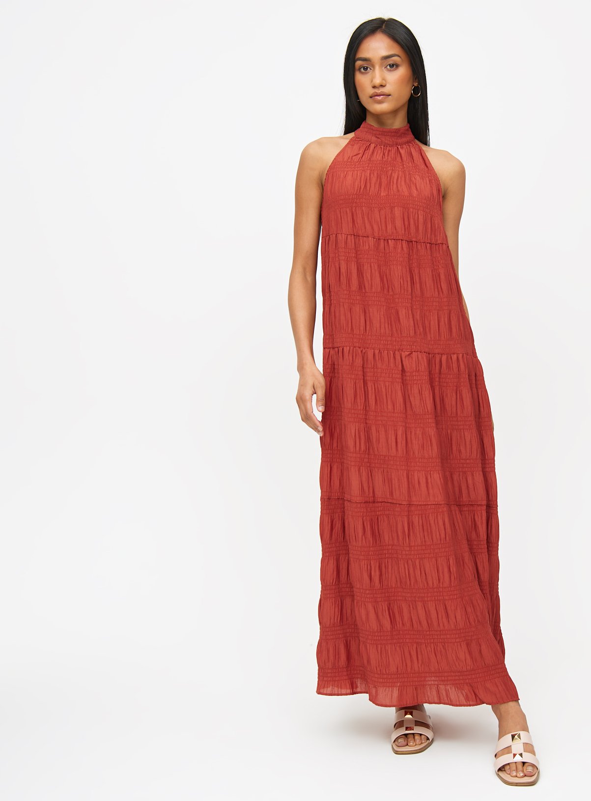 Chestnut Halter Tiered Maxi dress 