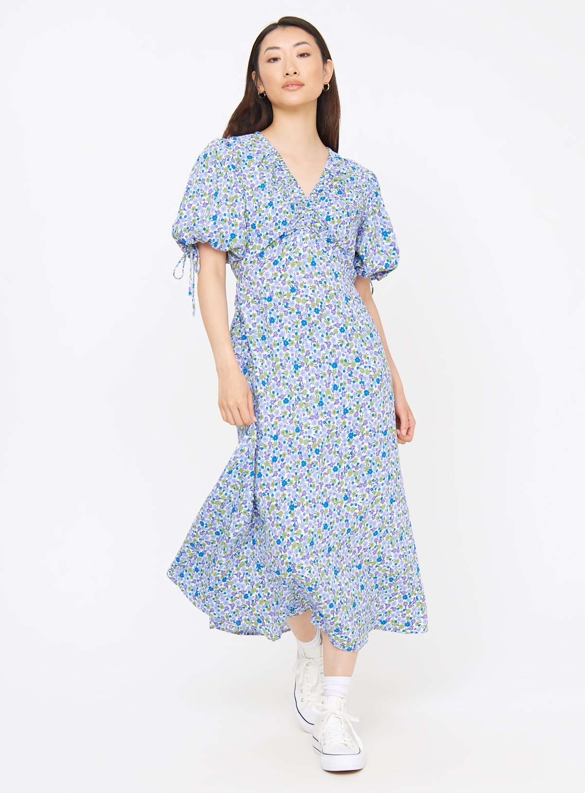 Blue Floral Ditsy Print Midaxi Tea Dress 