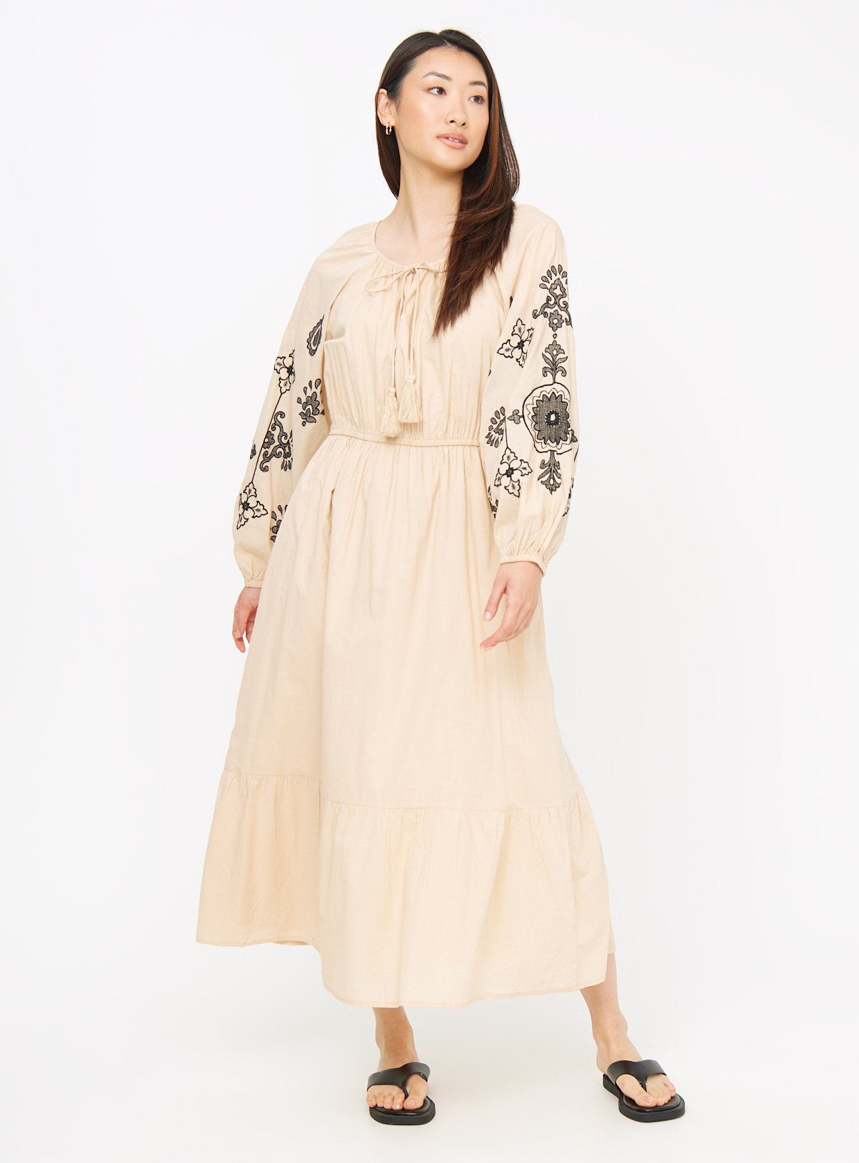 Stone Embroidered Sleeve Tiered Midaxi Dress 20