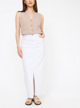 White Denim Front Split Maxi Skirt 