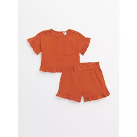 Red Woven Top & Shorts Set