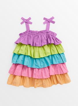 Bright Rainbow Tiered Strappy Dress 