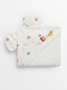 Elmer The Patchwork Elephant Print Hooded Towel  One Size
