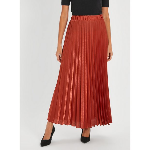 Rust pleated maxi on sale skirt