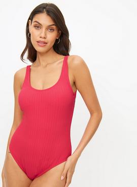 Pink Textured Medium Control Swimsuit 