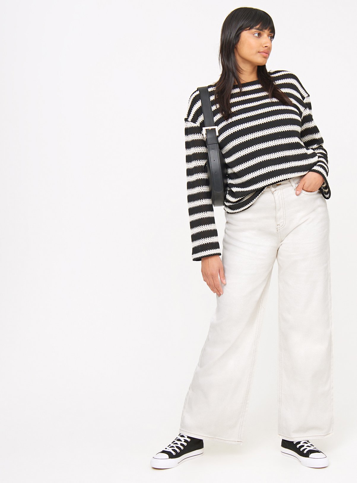 Ecru Wide Leg Denim Jeans  