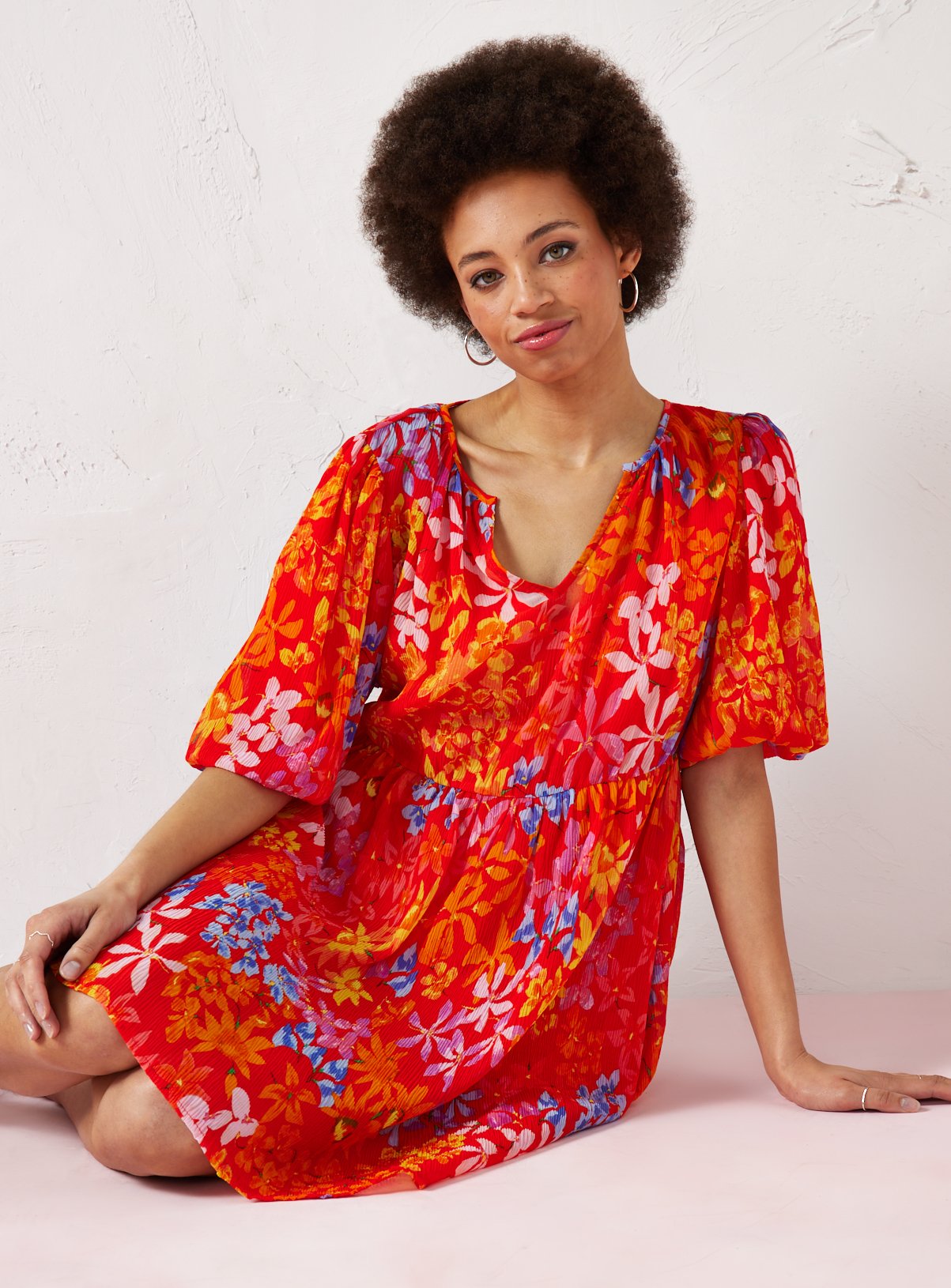 EVERBELLE Floral  Printed Plisse Mini Dress 
