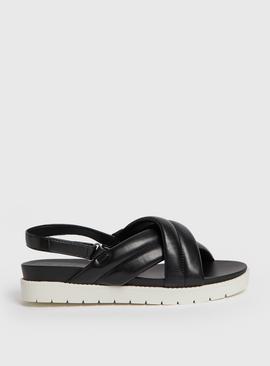 Black Padded Sporty Wedge Sandals 