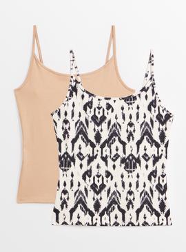 Plain & Ikat print Cami Vest Tops 2 Pack 