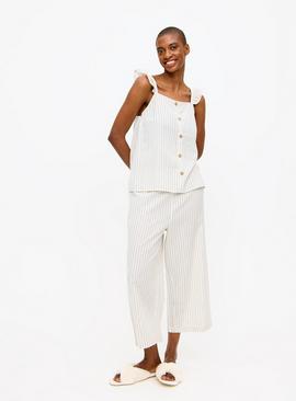 Cream Stripe Linen Blend Cropped Cami Pyjamas 