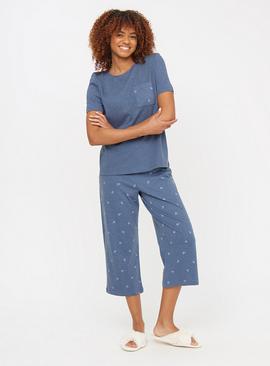 Blue Anchor Print Cropped Pyjamas 