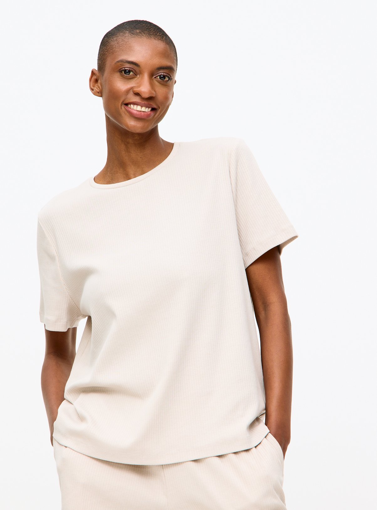 Neutral Ribbed Coord Pyjama Top 