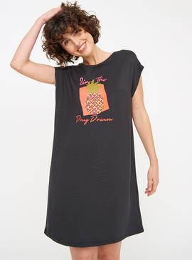 Black Graphic Printed Short Sleeve Nightdress 