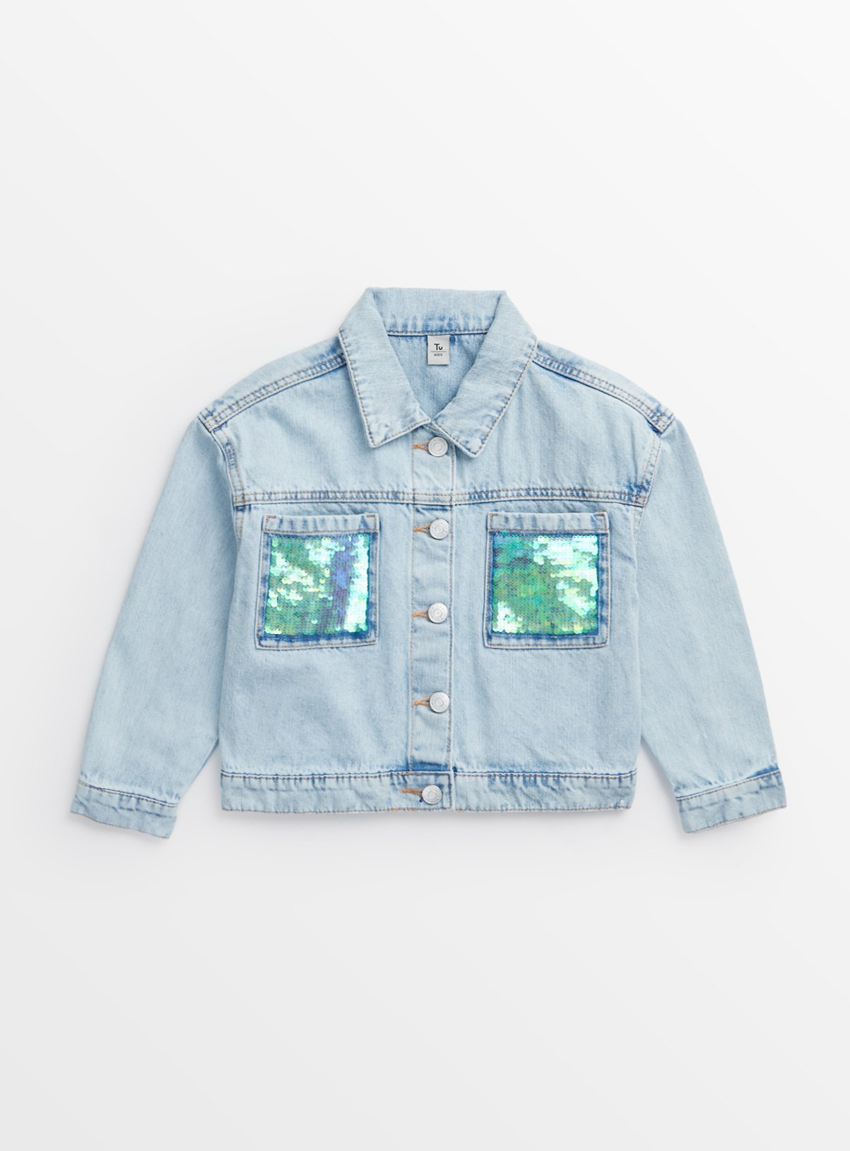 Light Wash Sequin Pocket Denim Jacket 