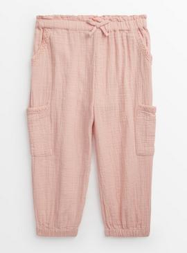 Pink Double Cloth Cargo Trousers  