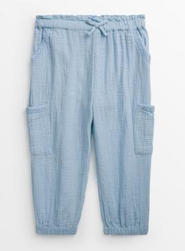 Blue Double Cloth Cargo Trousers  1-2 years