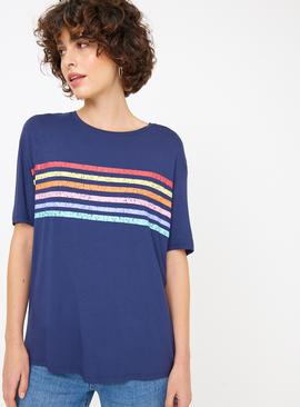 Navy Rainbow Stripe Relaxed Fit T-Shirt 