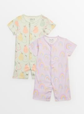 Pastel Ribbed Rainbow & Pear Rompers 
