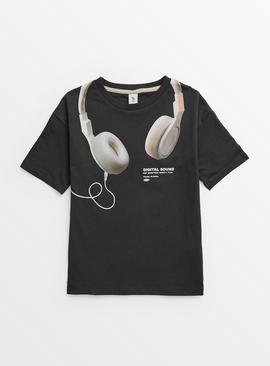 Black Headphones Graphic T-Shirt 