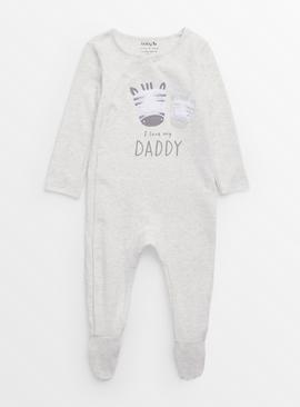 Grey I Love My Daddy Slogan Long Sleeve Sleepsuit Up to 3 mths