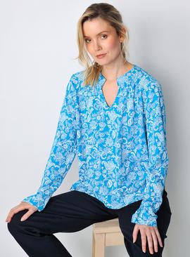 BURGS Holywell Womens V-Neck Ls Blouse With Shirring Detail - Blue 