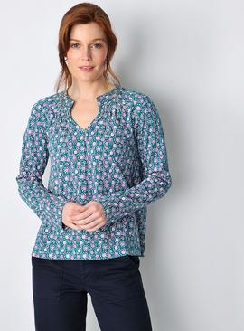 BURGS Holywell Womens V-Neck Ls Blouse With Shirring Detail - Green 