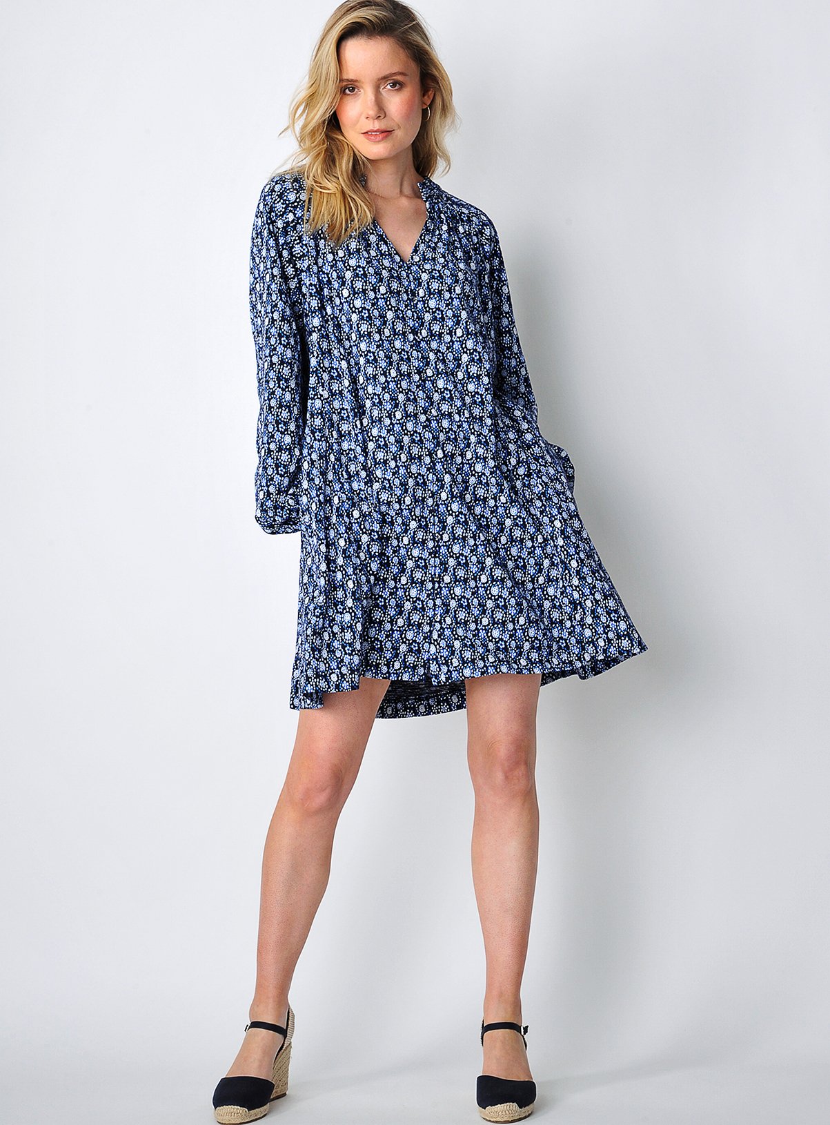 BURGS Sands Button Front Mini Swing Dress Navy 