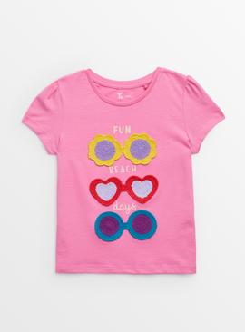 Pink Embroidered Sunglasses T-Shirt 