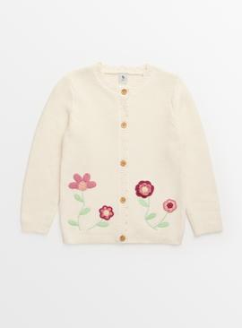 Cream Floral Applique Knitted Cardigan 