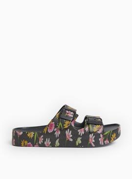 Pink Floral Print Double Strap Sliders 