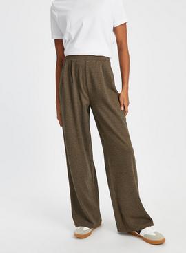 Brown Double Pleated Wide Leg Trousers 