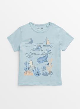 Blue Seaside Print T-Shirt 