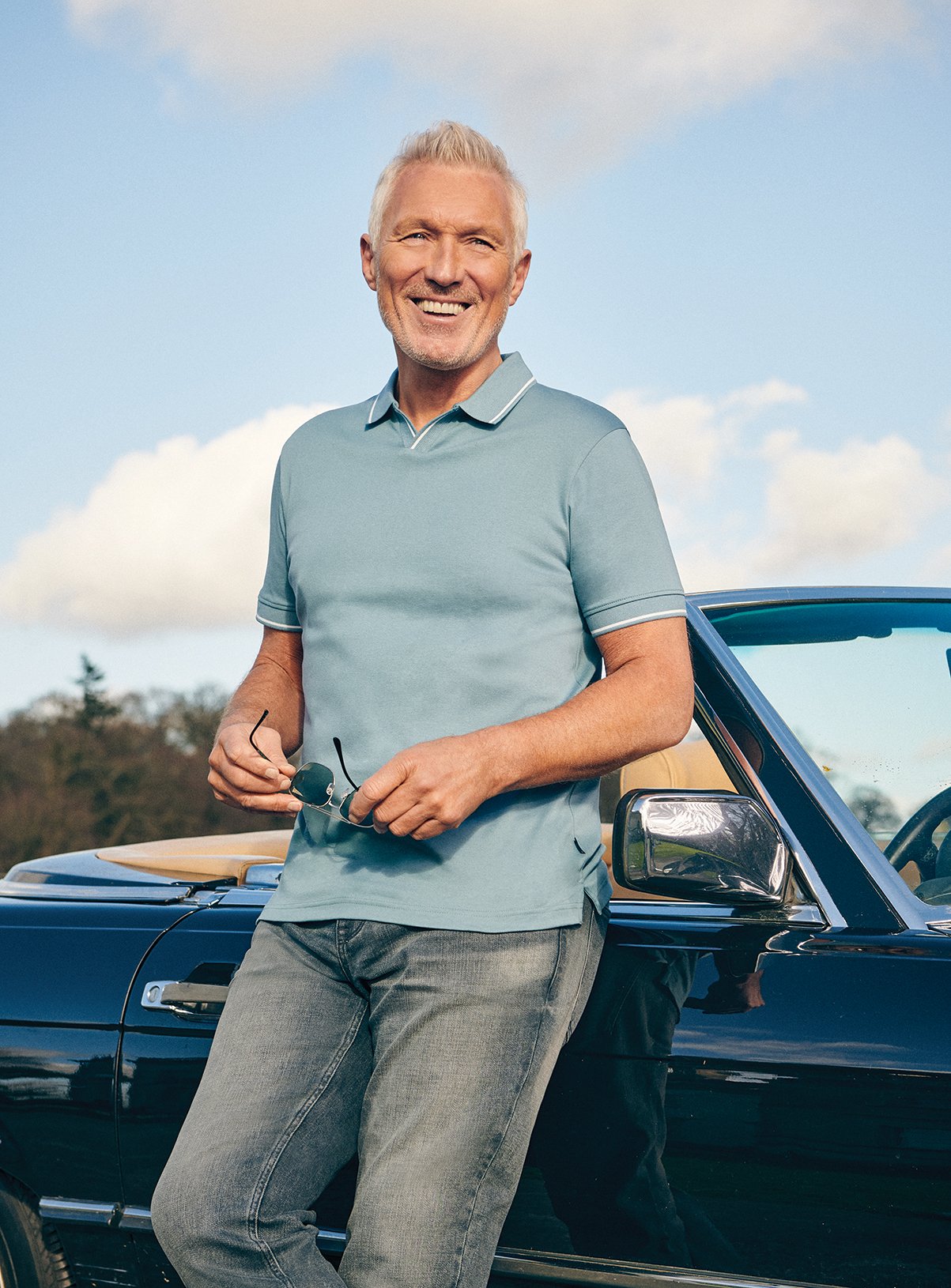 UNION WORKS Blue Trophy Neck Polo Shirt