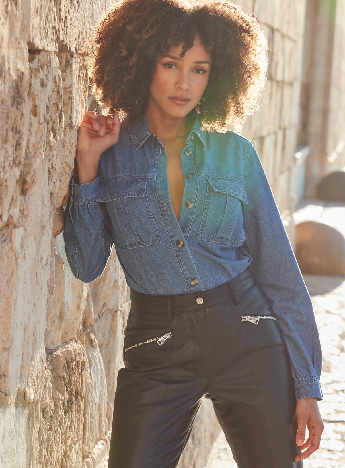 SOSANDAR Mid Blue Denim Utility Shirt 