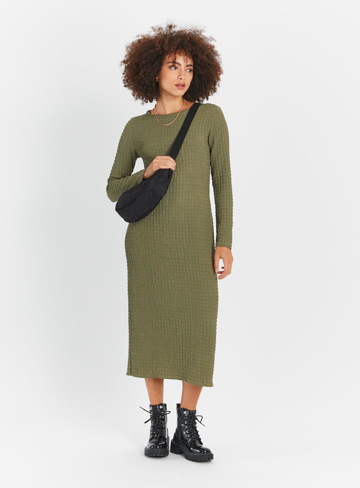 Khaki Bubble Textured Column Dress 20