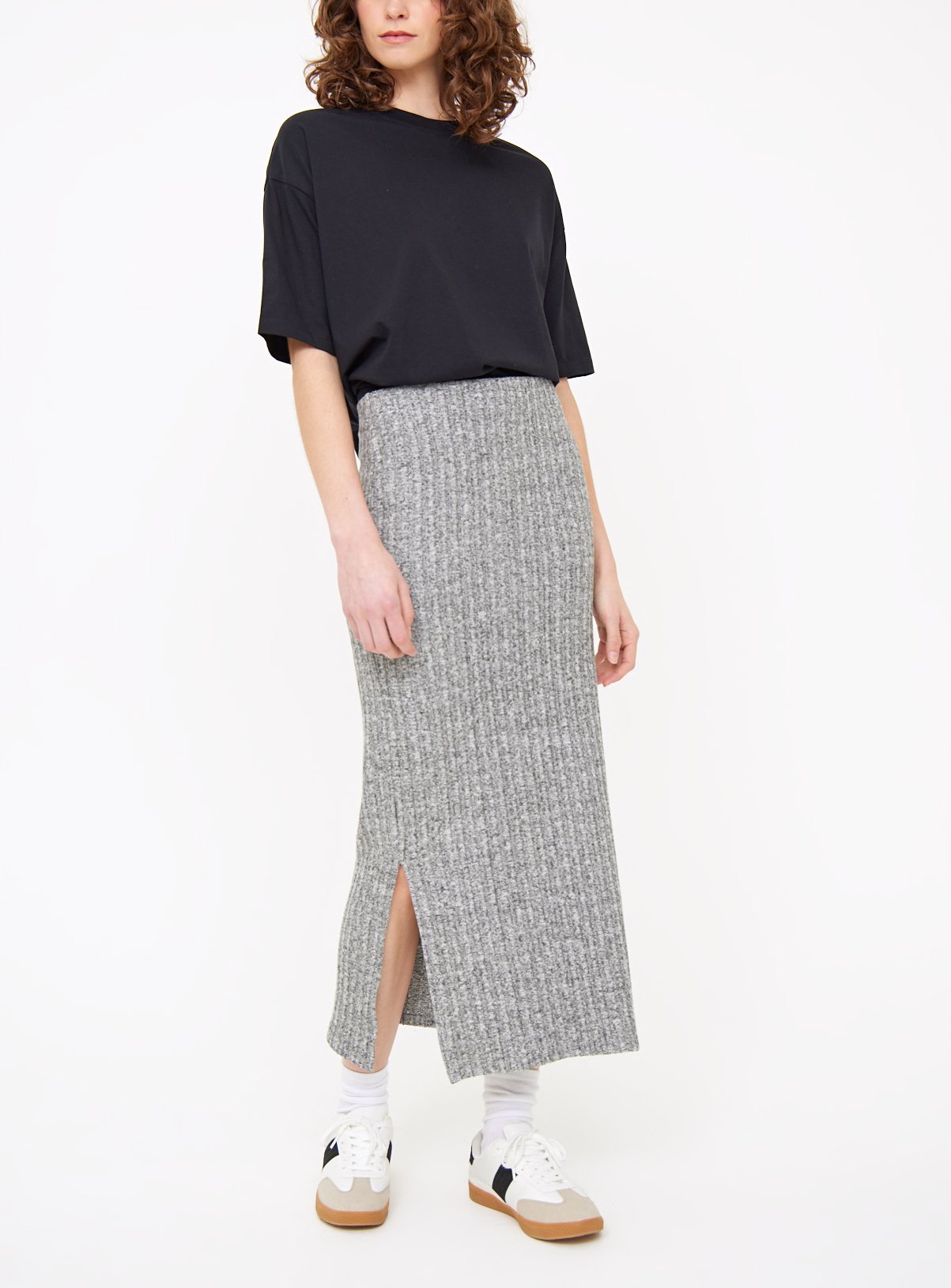 Grey Soft Touch Ribbed Midi Skirt 20