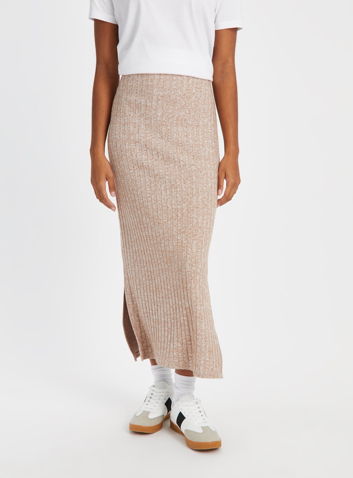 Light Brown Soft Touch Ribbed Midi Skirt 20