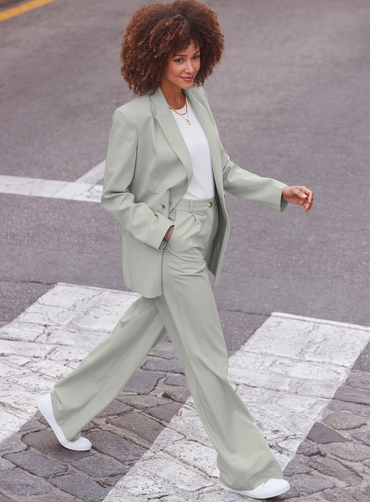 SOSANDAR Mint Green Tuck Front Wide Leg Trouser 