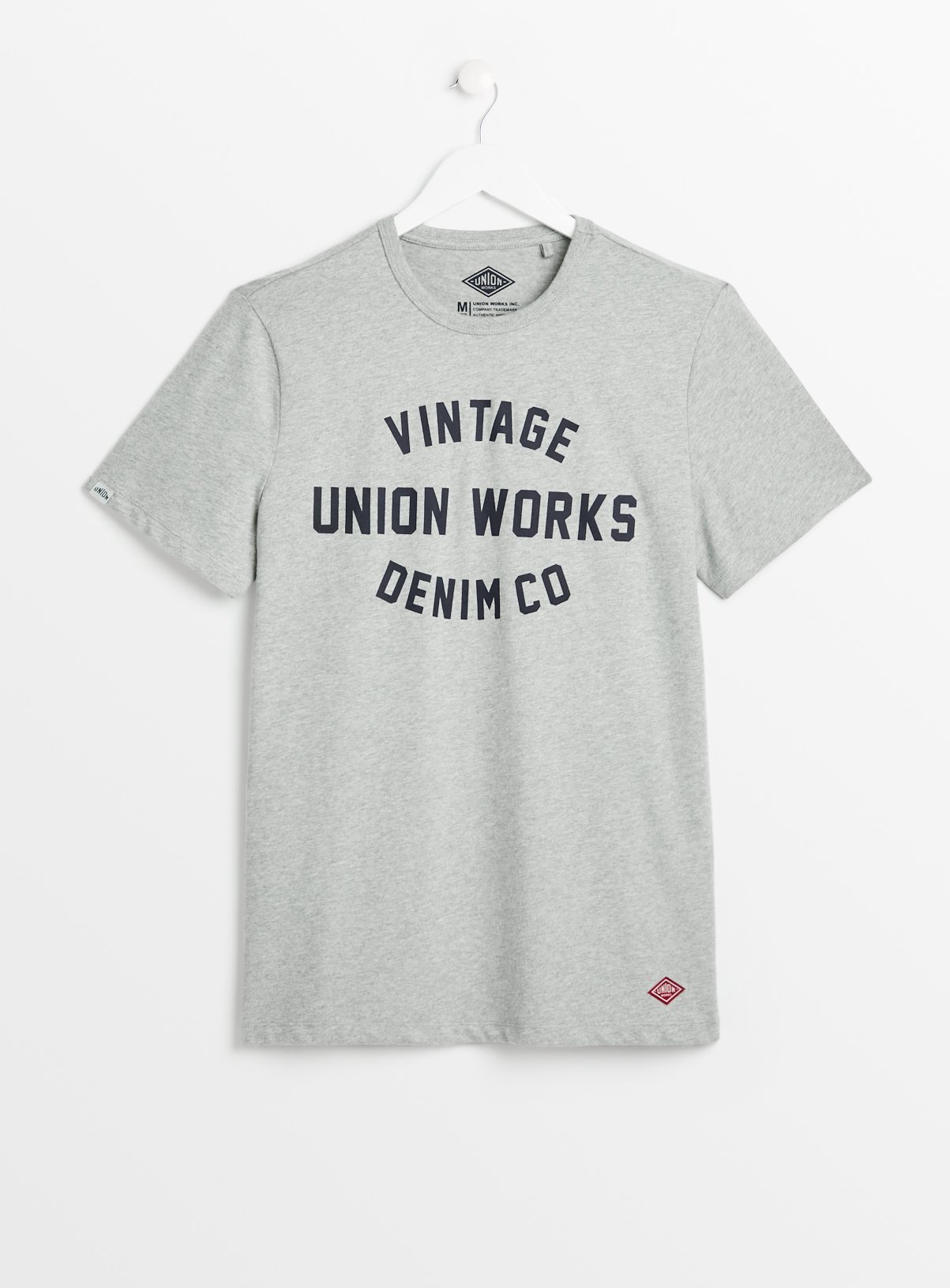 UNION WORKS Grey Marl Graphic Print T-Shirt