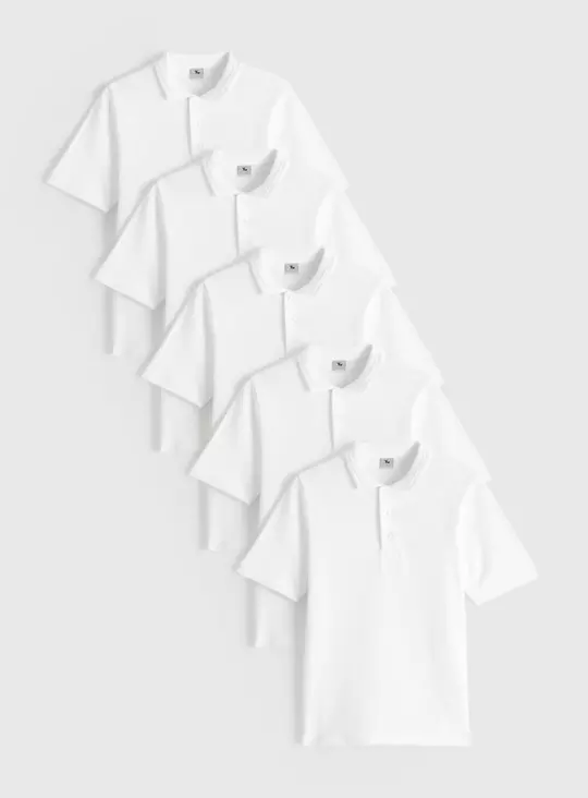 5 Pack Unisex White Polo Shirts