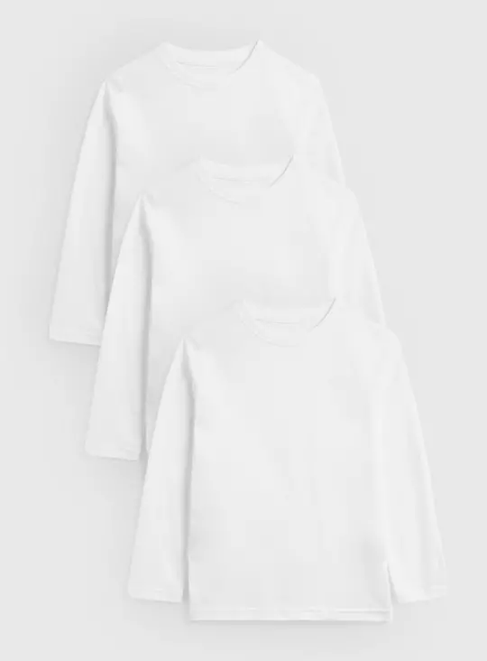 3 Pack Unisex White Crew Neck Long Sleeve T-Shirts