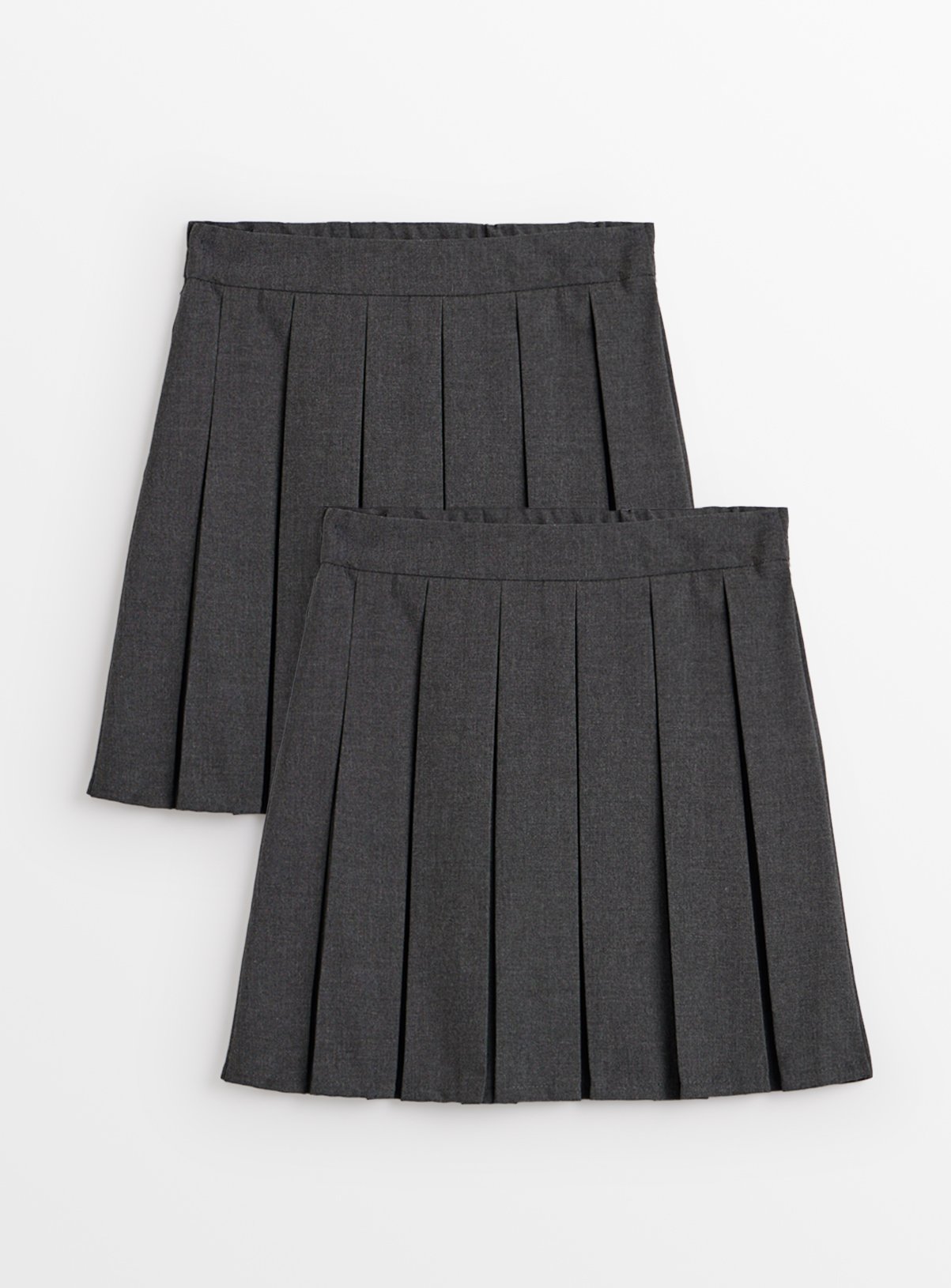 2 Pack Grey Permanent Pleat Skirts Generous Fit 11 years