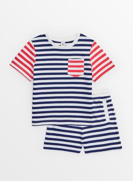 Navy Stripe T-Shirt & Shorts Set 